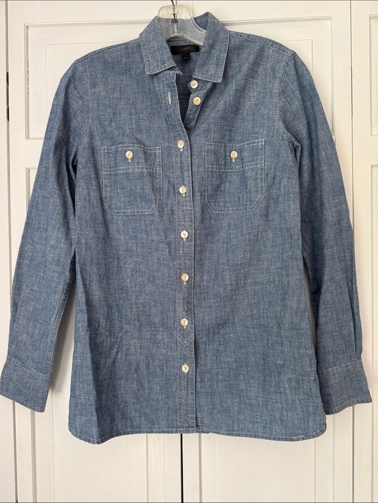 J. Crew Tops - J Crew Chambray Button-Up Shirt in Light Blue